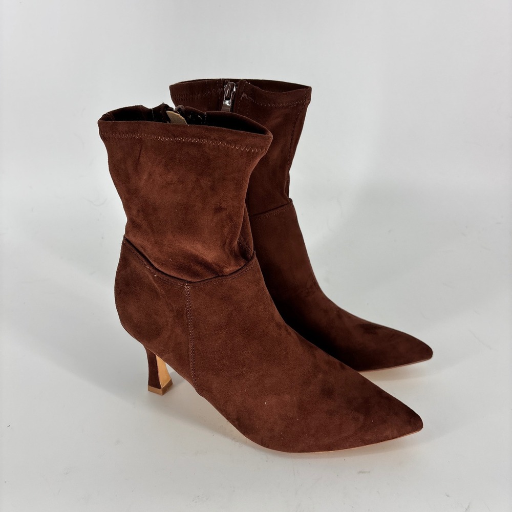 Chase + Chloe Mauri-3 Pointed-Toe Heel Bootie Chocolate Brown Suede Women Size 9
